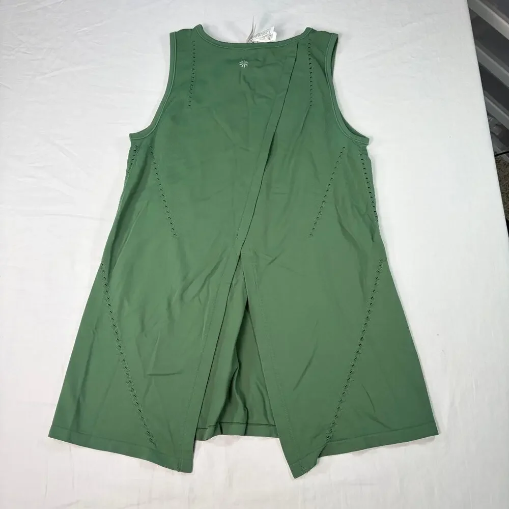Athleta womens green Foothill tank top, pointelle details. Split back. Size XS - Picture 4 of 7